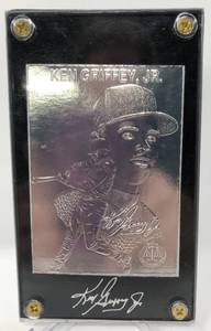 lot 1044 image: Ken Griffey Jr Silver Baseball Card in Black Acrylic Holder