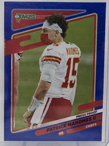 lot 1082 image: 2021 Donruss Patrick Mahomes Blue Parallel Mask Variation Kansas City Chiefs Football Card