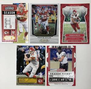 lot 1086 image: Five Travis Kelce Kansas City Chiefs Football Cards - All for One Money - Contenders Certified Panini Prestige Contenders Draft