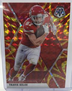 lot 1096 image: 2020 Panini Mosaic Travis Kelce YellowRed Kansas City Chiefs Football Card