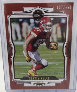 lot 1097 image: 2021 Panini Legacy Travis Kelce #127299 Kansas City Chiefs Red Border Insert