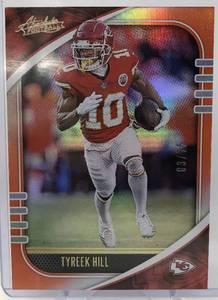 lot 1101 image: 2020 Panini Absolute Tyreek Hill Orange Parallel #375 Kansas City Chiefs