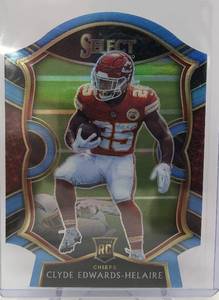 lot 1108 image: Mint 2020 Panini Select Clyde Edwards-Helaire Light Blue Diecut Rookie Card Kansas City Chiefs