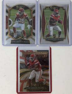 lot 1113 image: Three Mint 2020 Panini Clyde Edwards-Helaire Rookie Cards - All for One Money - Select Concourse, Select Premiere Level, Select TurboCharged
