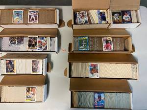 lot 1169 image: Approx 5000 Mixed Sports Cards Unsearched in Set Boxes Including Topps Donruss Score and Stadium Club Late 80s to Present Day