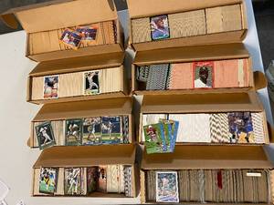 lot 1180 image: Approx 5000 Baseball  Football Cards Unsearched In Set Boxes Including 1985-1994 Topps Flair Leaf Donruss