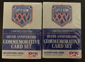 lot 1146 image: Two Factory Sealed Super Bowl XXV Silver Anniversary Commemorative Card Set - Each Set with 160 Cards, 320 Total