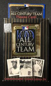 lot 1130 image: New In Box All-Century Team Playing Card Set In Metal Tin and In Box