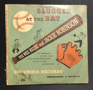 lot 1131 image: Released in 1949 Jackie Robinson & Pee Wee Reese Slugger At The Bat - Complete with Both Records in Sleeves & Complete Jacket