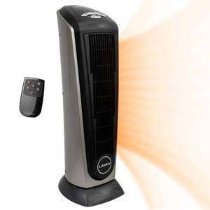 lot 1236 image: Lasko - Ceramic Tower Space Heater with Remote Control - BlackSilver 751320 DAMAGED