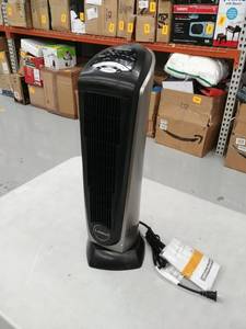 lot 1239 image: Lasko - Ceramic Tower Space Heater with Remote Control - BlackSilver 751320 MISSING REMOTE