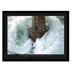 lot 1251 image: BuyArtForLess Lighthouse with Crashing Waves Framed Wall Art by Jean Guichard