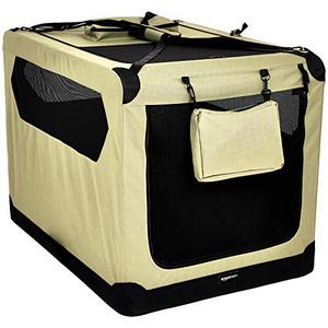 lot 1260 image: Amazon Basics Folding Portable Soft Pet Dog Crate Carrier Kennel - 42 x 31 x 31 Inches, Khaki