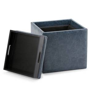 lot 1304 image: Simpli Home Rockwood Cube Storage Ottoman Blue with Tray, MODEL 3 AXCOT-254-DBU