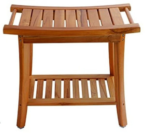 lot 1321 image: Utoplike Teak Shower Bench Seat with Handles, Portable Wooden Spa Bathing Stool , 22 x 13 x 18.6