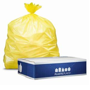 lot 1422 image: Plasticplace 40-45 Gallon Trash Bags - Yellow, case of 100 bags