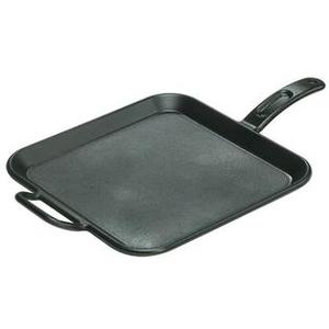lot 1451 image: Lodge 12 Square Griddle Seasoned Cast Iron, P12SG3, with assist handle