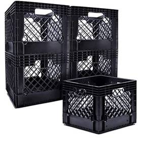 lot 1454 image: 5 - Milk Crate Plastic Storage Bins, Black