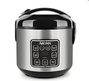 lot 1547 image: Aroma Housewares 2-8-Cups (Cooked) Digital Cool-Touch Rice Grain Cooker and Food Steamer, Stainless, 8 Cup, Silver, MODEL ARC-914SBD