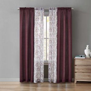 lot 1050 image: Mainstays 4pc Set, Rod Pocket Curtain Panel, 27.5 x 84, Burgundy