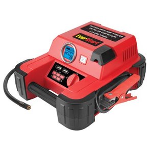lot 1076 image: EVERSTART 750 Amp Jump Starter w120 PSI Digital Compressor, Heavy Duty Clamps wReverse Polarity Alarm