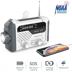 lot 1101 image: Dodocool Solar USB Hand Crank Flashlight WB Weather Forecast Emergency Siren SOS Phone Charger Powered by solar panelUSB power chargehand crank3AAA battery