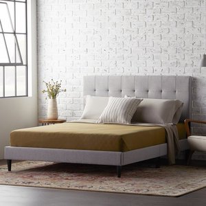 lot 1114 image: Rest Haven Upholstered Platform Bed Frame with Square Tufted Headboard, Queen, Gray