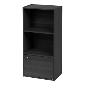 lot 1120 image: IRIS 3-Tier Wood Bookcase Storage Shelf with Door, Black
