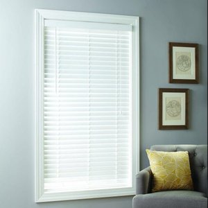 lot 1183 image: Better Homes & Gardens 2 Faux Wood Cordless Blinds, White