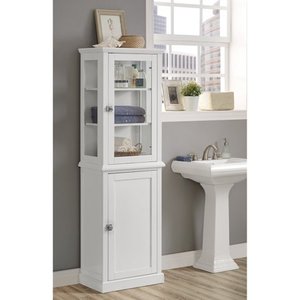 lot 2002 image: Linon Scarsdale Tall Cabinet, White, Open and Closed Storage Area