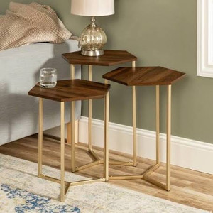lot 2006 image: Walker Edison Set of 3 Hex Nesting Tables in Graphite and Gold