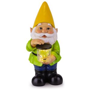 lot 2010 image: VP Home Gnome Solar Powered LED Outdoor Decor Garden Light Statue, 6W x 13H (Yellow Hat)