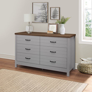 lot 2019 image: Hillsdale Lancaster Farmhouse Oak Top 6-Drawer Dresser, Gray, by Hillsdale Living Essentials
