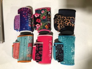 lot 2023 image: 6 Pack of Assorted Beer Koozies with Pockets