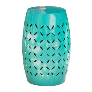 lot 2040 image: GDF Studio Lilly Outdoor Modern 12 Criss-Cross Cut Metal Barrel Side Table, Teal