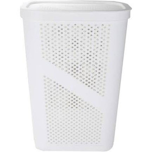 lot 2047 image: Mind Reader Perforated Plastic Laundry Hamper, 60 Liter, White