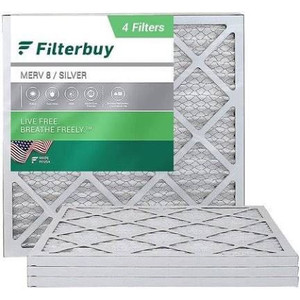 lot 2050 image: FilterBuy 20x20x1 Air Filter MERV 8, Pleated HVAC AC Furnace Filters (4-Pack, Silver)