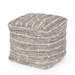 lot 2110 image: Noble House Powelton Ivory and Gray Fabric Cube Pouf, IvoryGray