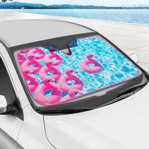 lot 2111 image: Flamingo Float Front Windshield Sunshade-Accordion Folding Auto Shade for Car Truck SUV-Blocks UV Rays Sun Visor Protector-Keeps Your Vehicle Cool- 58 x 27in