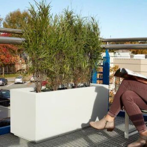 lot 9003 image: PolyStone Milan Tall Modern OutdoorIndoor Rectangular Trough Planter, Lightweight, Heavy Duty, Weather Resistant, Polymer Finish, Commercial Grade and Residential, 46L x 17W x 19H, White