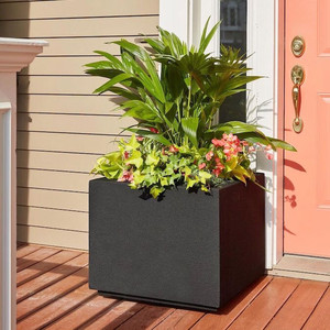 lot 9010 image: PolyStone Planters Monterrey Square 23 in. x 23 in. Black Composite Window Boxes & Troughs
