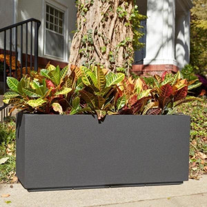 lot 9016 image: PolyStone Milan Tall Modern OutdoorIndoor Rectangular Trough Planter, Lightweight, Heavy Duty, Weather Resistant, Polymer Finish, Commercial and Residential, 46L x 17W x 19H, Slate Gray