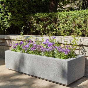 lot 9025 image: PolyStone Riviera Short Modern OutdoorIndoor Rectangular Trough Planter, Lightweight, Heavy Duty, Weather Resistant, Polymer Finish, Commercial Grade and Residential, 46 W x 12 H, Granite Gray