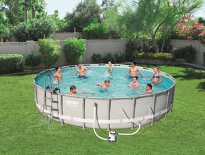 lot 1112 image: Bestway Power Steel 24 x 52 Frame Swimming Pool Set with Pump, Ladder and Cover