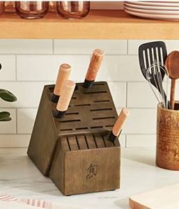 lot 6555 image: Shun 22 Slot Solid Wood Storage for Steak Knives Knife Block Set, Walnut