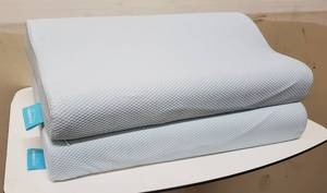 lot 6567 image: AM AEROMAX Contour Memory Foam Pillow, Neck Orthopedic Sleeping Pillows, Cervical Pillow for Neck Pain Relief with Washable Cooling Case for Side, Back and Stomach Sleepers ( Soft & Blue) Lot Of 2