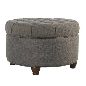 lot 6570 image: Large Tufted Round Storage Ottoman Dark Gray - HomePop