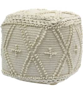 lot 16588 image: Christopher Knight Home Truda Cube Pouf, Boho, White Wool and Cotton