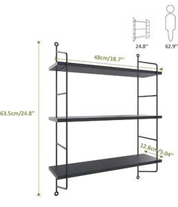 lot 16600 image: 3 Tier Black Wall Shelf, Bathroom Shelves Wall Mounted Industrial Floating Shelves Hanging Storage Rack Wall Rack Holder Rack For Bedroom