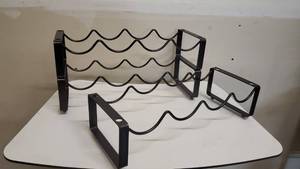 lot 16629 image: Lot of 3 Stackable Wine Storage Racks - Holds 12 Bottles, Brown